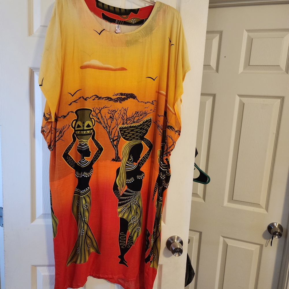 Patta Caftan African Vibrant Orange and Red Maxi Dress